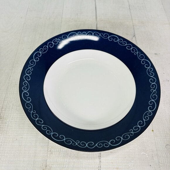 Home TM Blue Rim Scrolls White Center Smooth Ceramic 8" Pasta Soup Bowls Set 5 - Picture 8 of 16